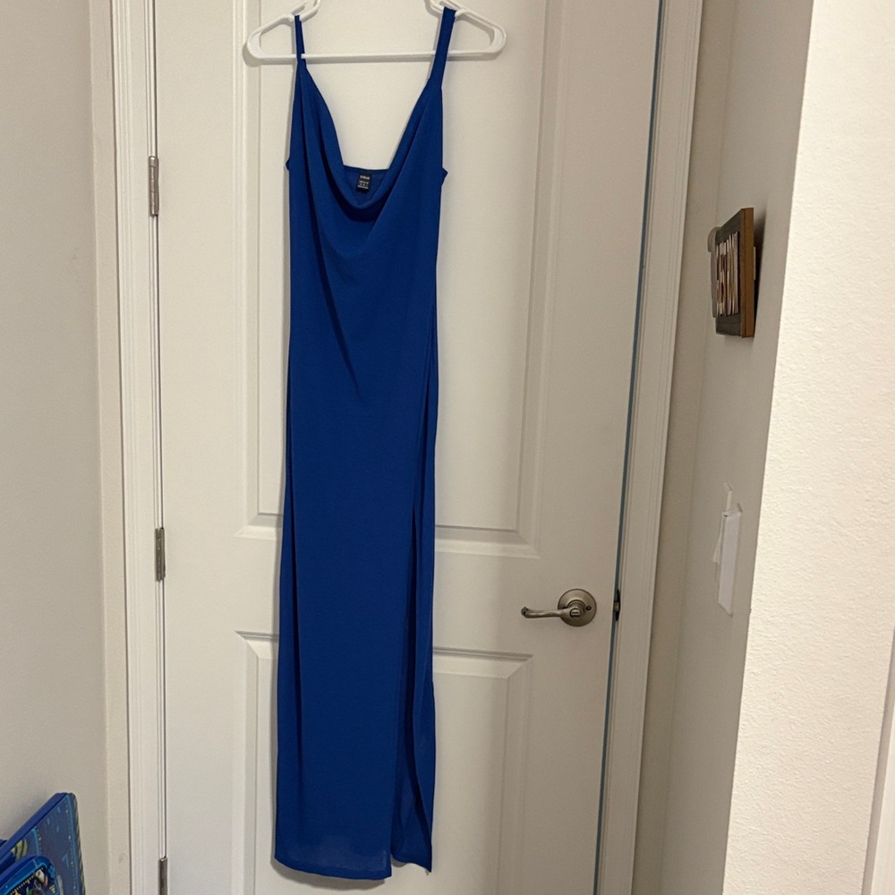 Sleek Cowl Neck Maxi Dress - Royal Blue